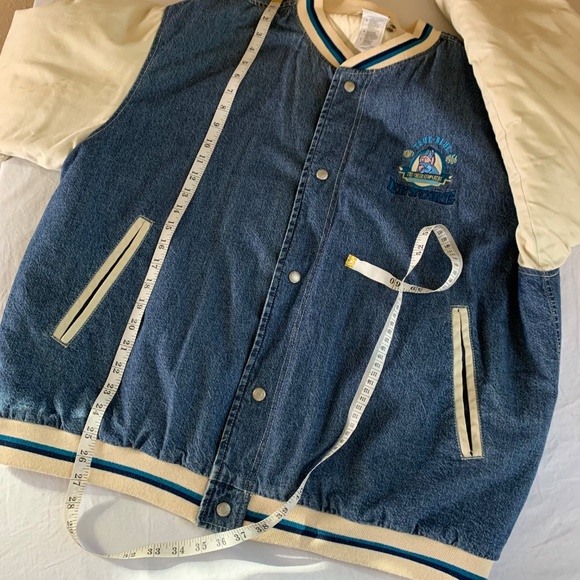 Vintage Disney Store Eeyore Denim Varsity Jacket Size L Winnie the Pooh - Picture 9 of 10